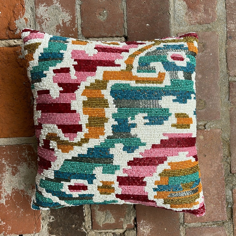 Artistic Accents Beaded Colorful Multi Color Accent Pillow Decor Living Room 14"